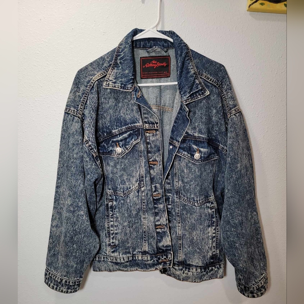 The Rolling Stones Official Acid Wash Denim Jean Jacket Unisex Adult Jacket sz L